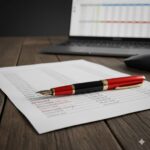 Caneta vermelha marca despesas excessivas em extrato bancário impresso durante processo de auditoria de orçamento pessoal.