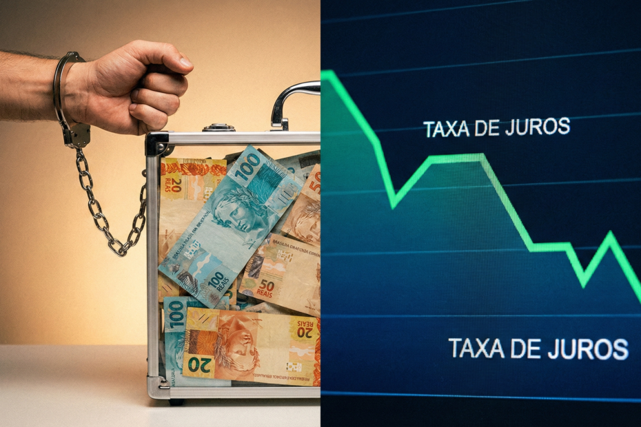 Comparativo visual entre o dinheiro preso do FGTS e a vantagem dos juros baixos na antecipação.