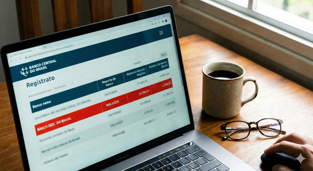 Tela de computador exibindo relatório do Registrato do Banco Central com foco em dados financeiros.
